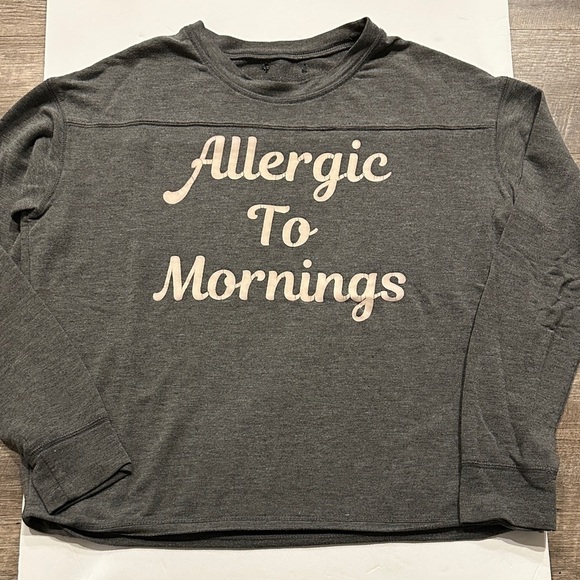 Vintage distressed Heather Gray Long Sleeve Shirt Allergic to Mornings  Large - Picture 2 of 6